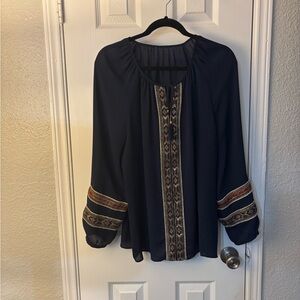 Chico's Dark Blue Blouse with Embroidered Accents